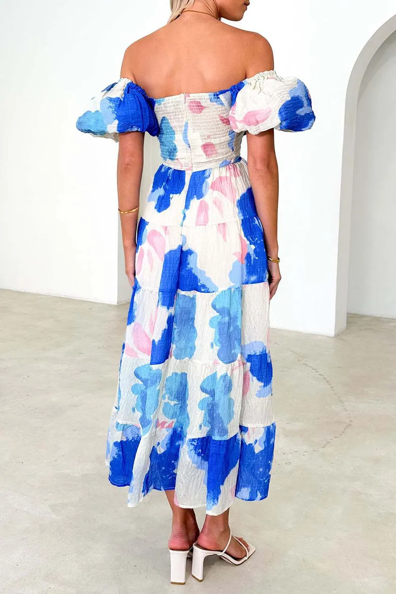 Sweet Elegant Floral Hollowed Out Off the Shoulder Printed Dresses