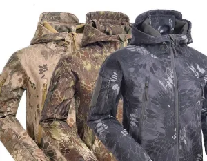 Tactical Snake Camouflage Army Jacket Men Military Shark V4.5 Waterproof Soft Shell Outdoors Jackets Fleece Hooded Camo Clothes