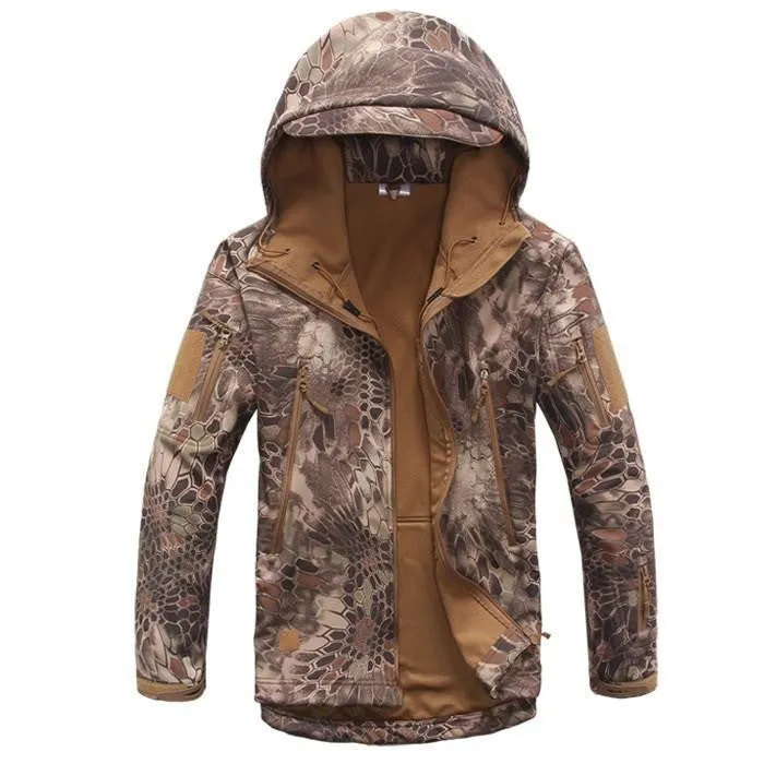 Tactical Snake Camouflage Army Jacket Men Military Shark V4.5 Waterproof Soft Shell Outdoors Jackets Fleece Hooded Camo Clothes