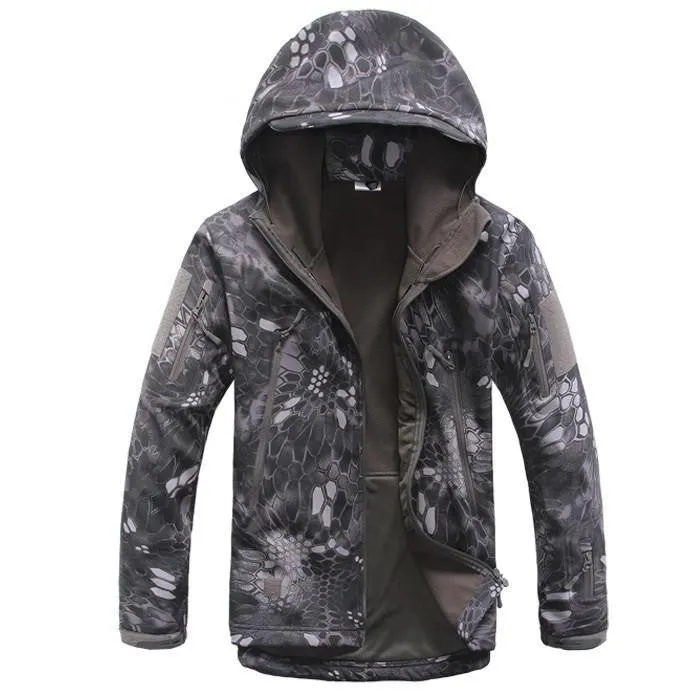 Tactical Snake Camouflage Army Jacket Men Military Shark V4.5 Waterproof Soft Shell Outdoors Jackets Fleece Hooded Camo Clothes