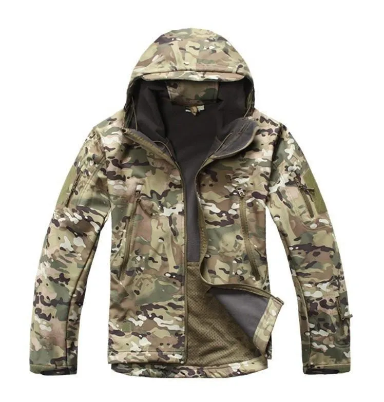 Tactical Snake Camouflage Army Jacket Men Military Shark V4.5 Waterproof Soft Shell Outdoors Jackets Fleece Hooded Camo Clothes