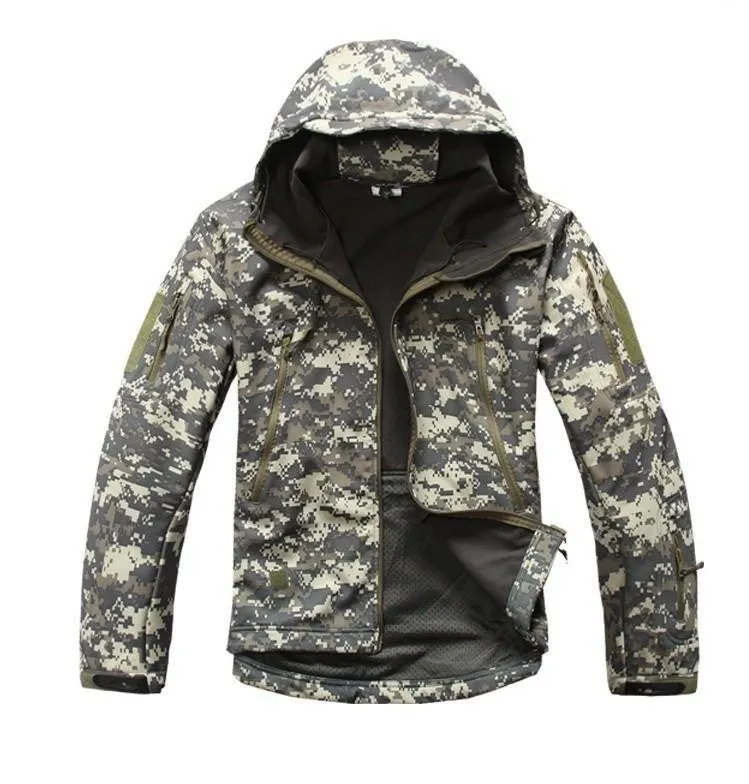 Tactical Snake Camouflage Army Jacket Men Military Shark V4.5 Waterproof Soft Shell Outdoors Jackets Fleece Hooded Camo Clothes