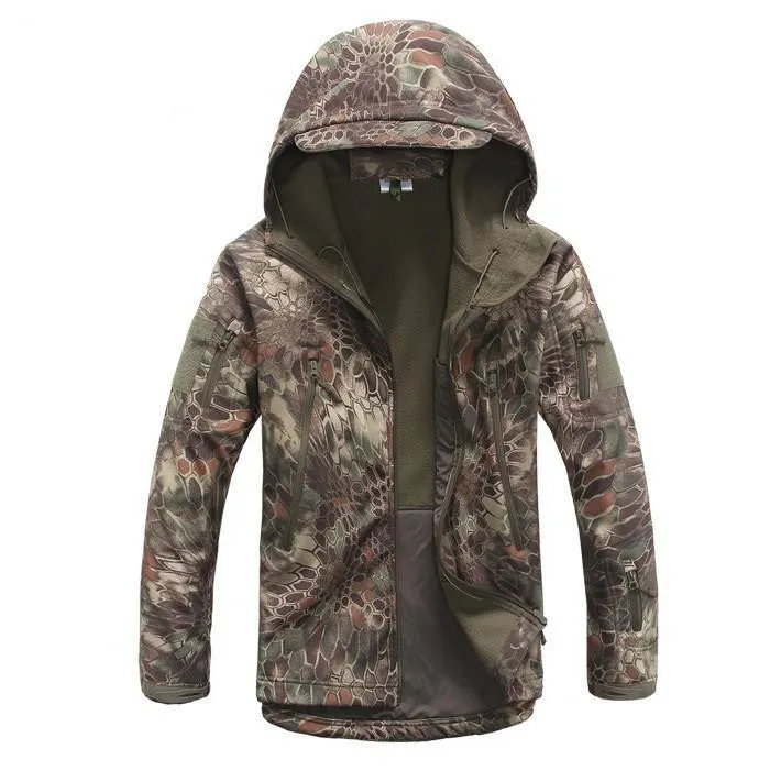 Tactical Snake Camouflage Army Jacket Men Military Shark V4.5 Waterproof Soft Shell Outdoors Jackets Fleece Hooded Camo Clothes