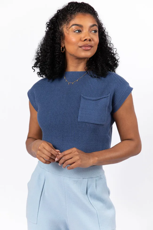 The One I Want Navy Short Sleeve Pocketed Sweater FINAL SALE