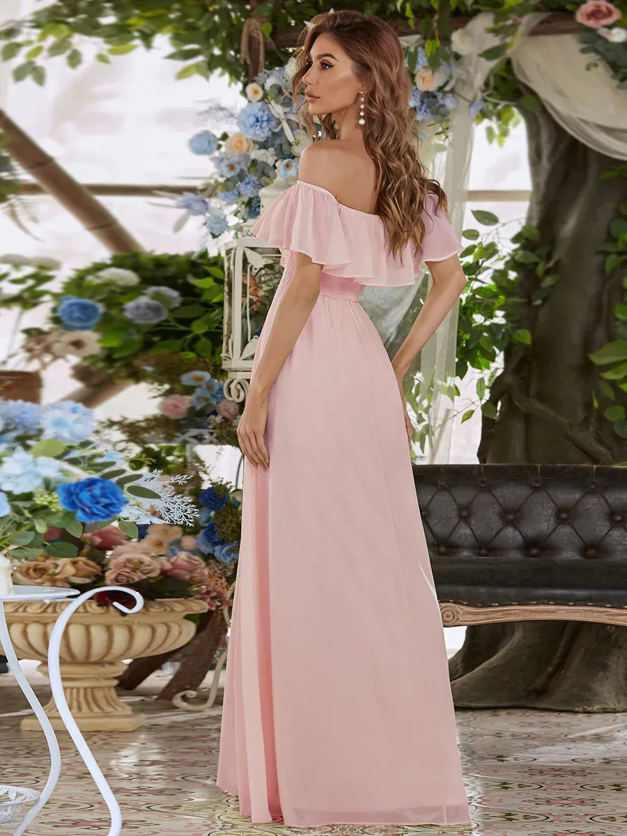 Thigh Slit Off Shoulder Straight Bridesmaid Dress