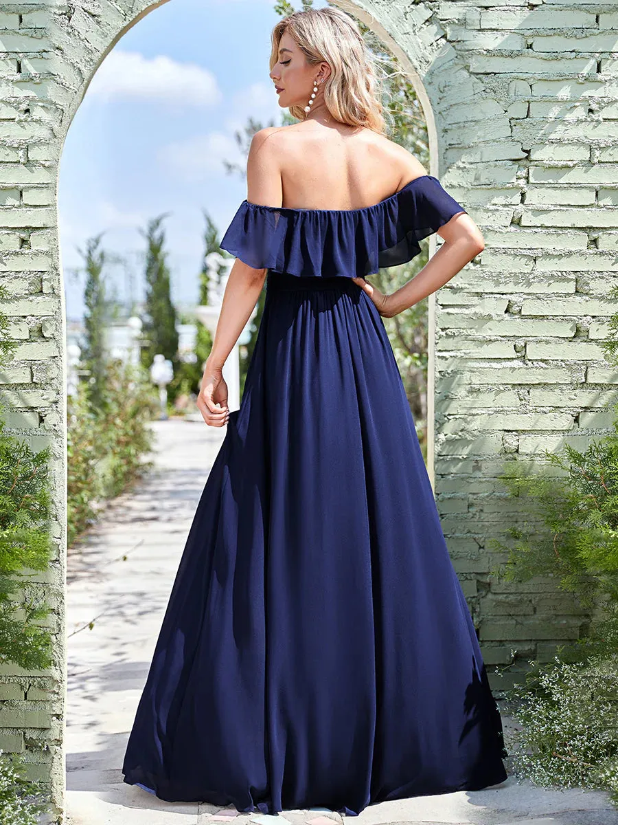 Thigh Slit Off Shoulder Straight Bridesmaid Dress