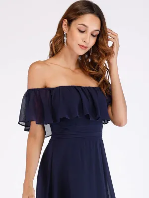 Thigh Slit Off Shoulder Straight Bridesmaid Dress