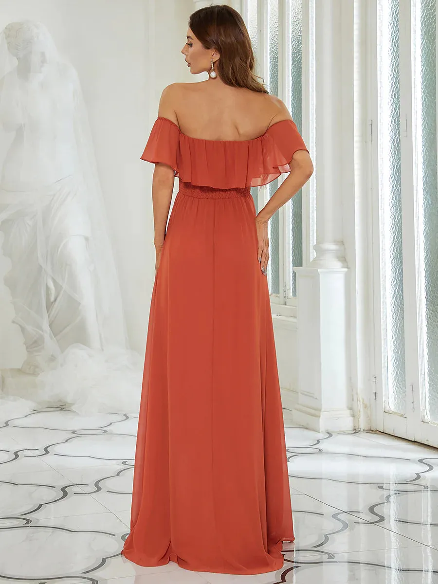 Thigh Slit Off Shoulder Straight Bridesmaid Dress