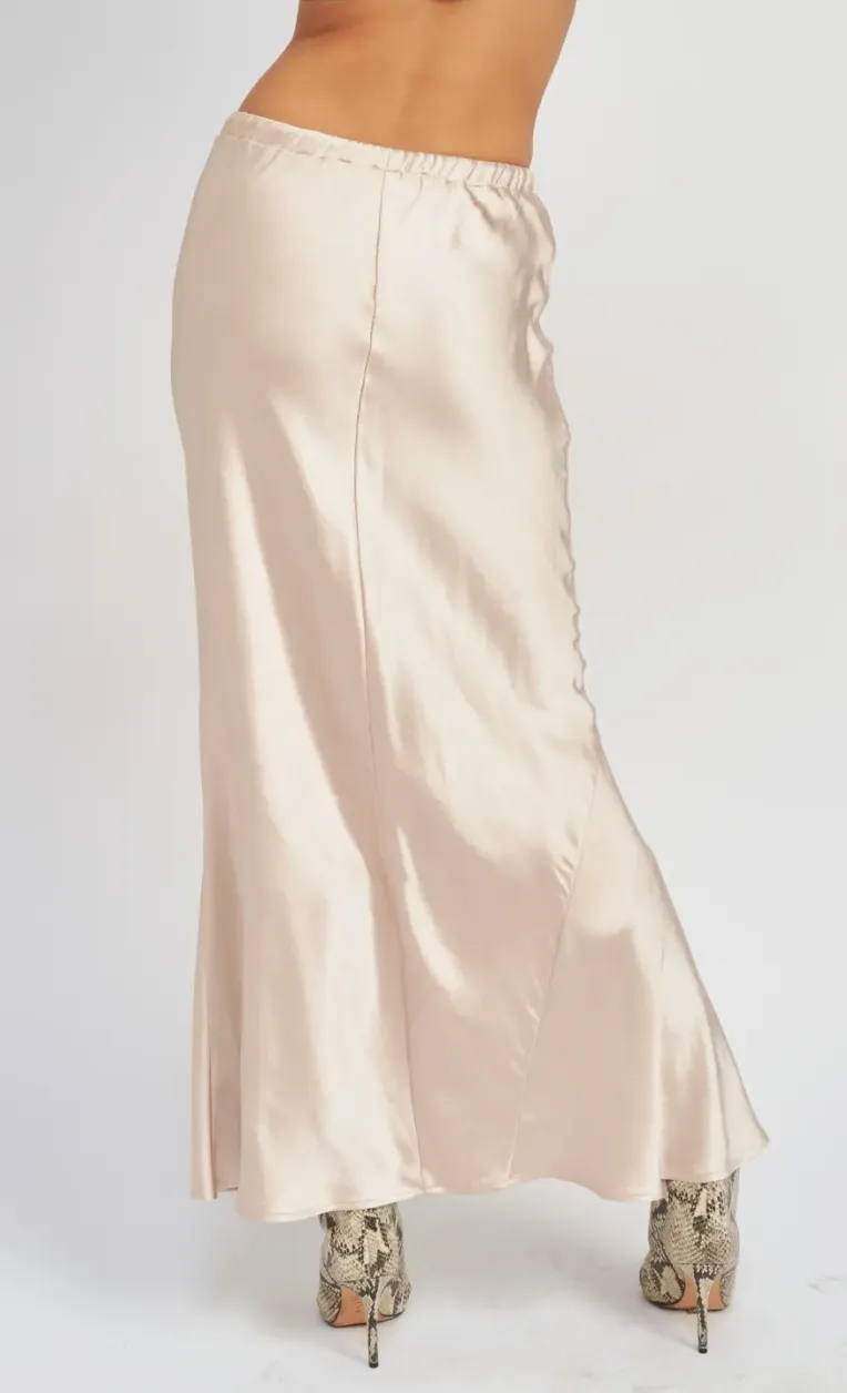 Tie Front Satin Midi Skirt
