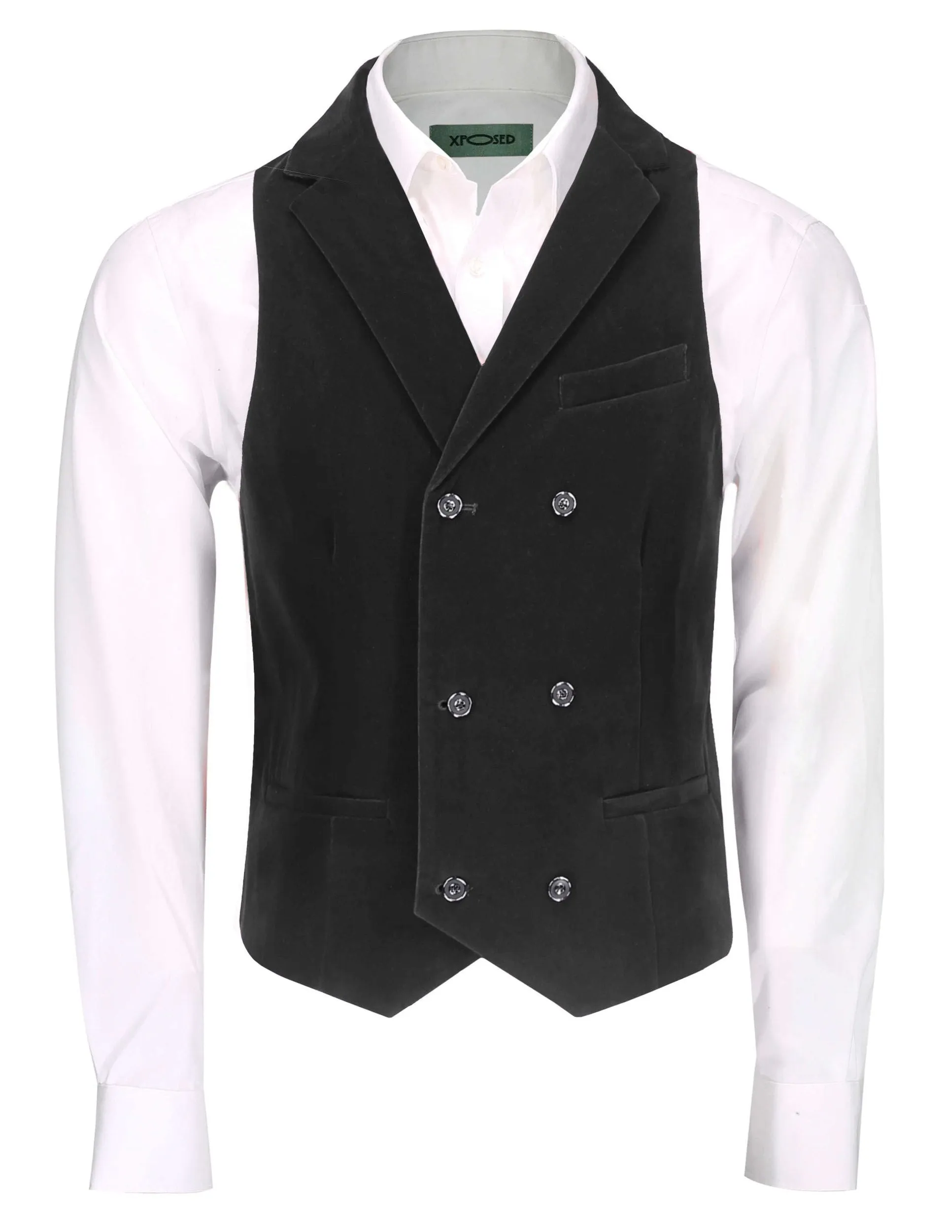 TIM - BLACK VELVET DOUBLE BREASTED COLLAR WAISTCOAT