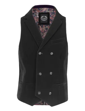 TIM - BLACK VELVET DOUBLE BREASTED COLLAR WAISTCOAT