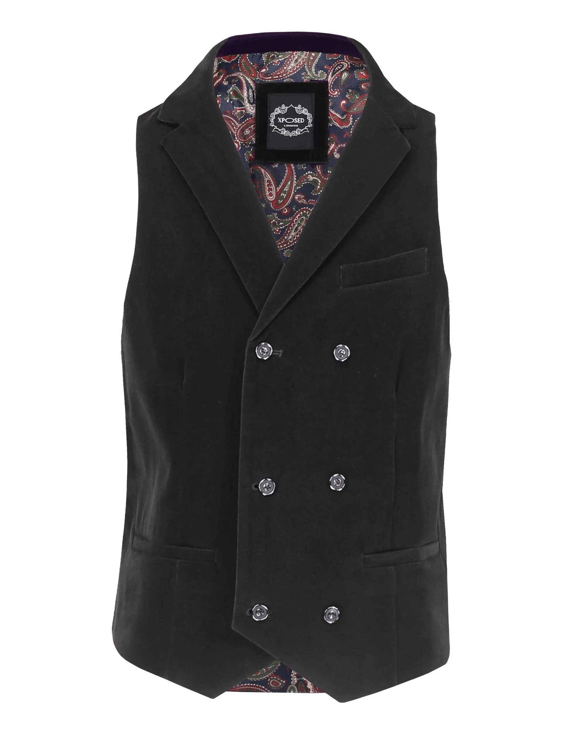 TIM - BLACK VELVET DOUBLE BREASTED COLLAR WAISTCOAT