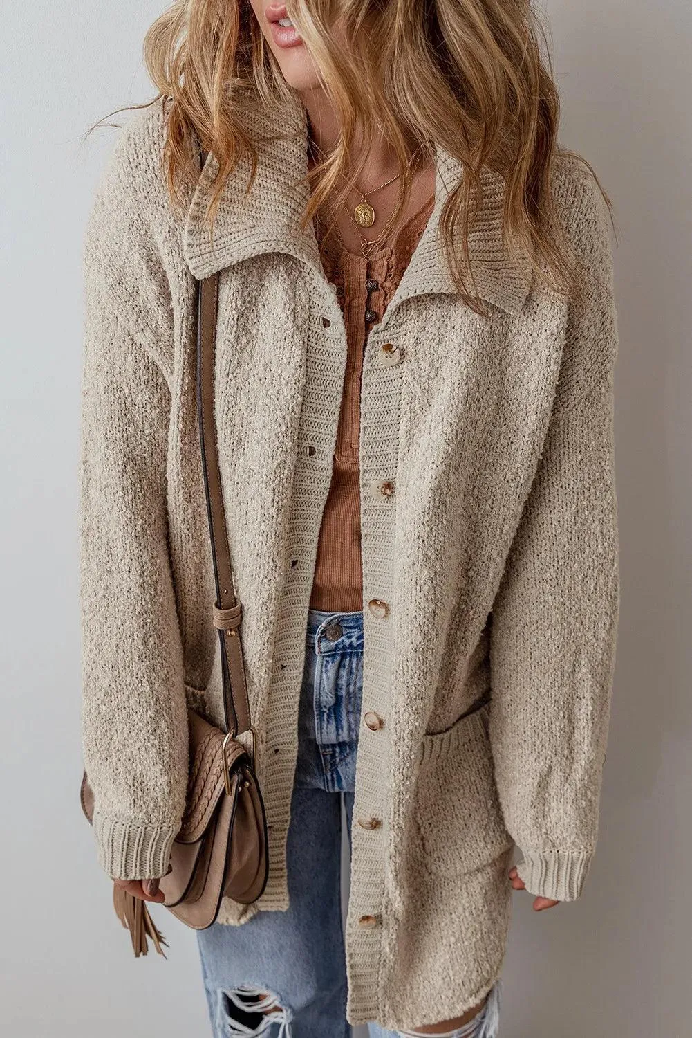 Trendy by Luna Pocketed Button Up Long Sleeve Cardigan