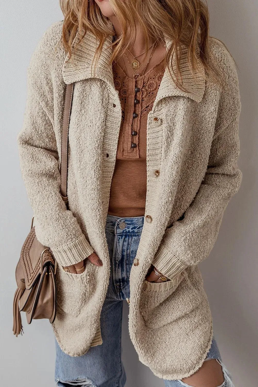 Trendy by Luna Pocketed Button Up Long Sleeve Cardigan