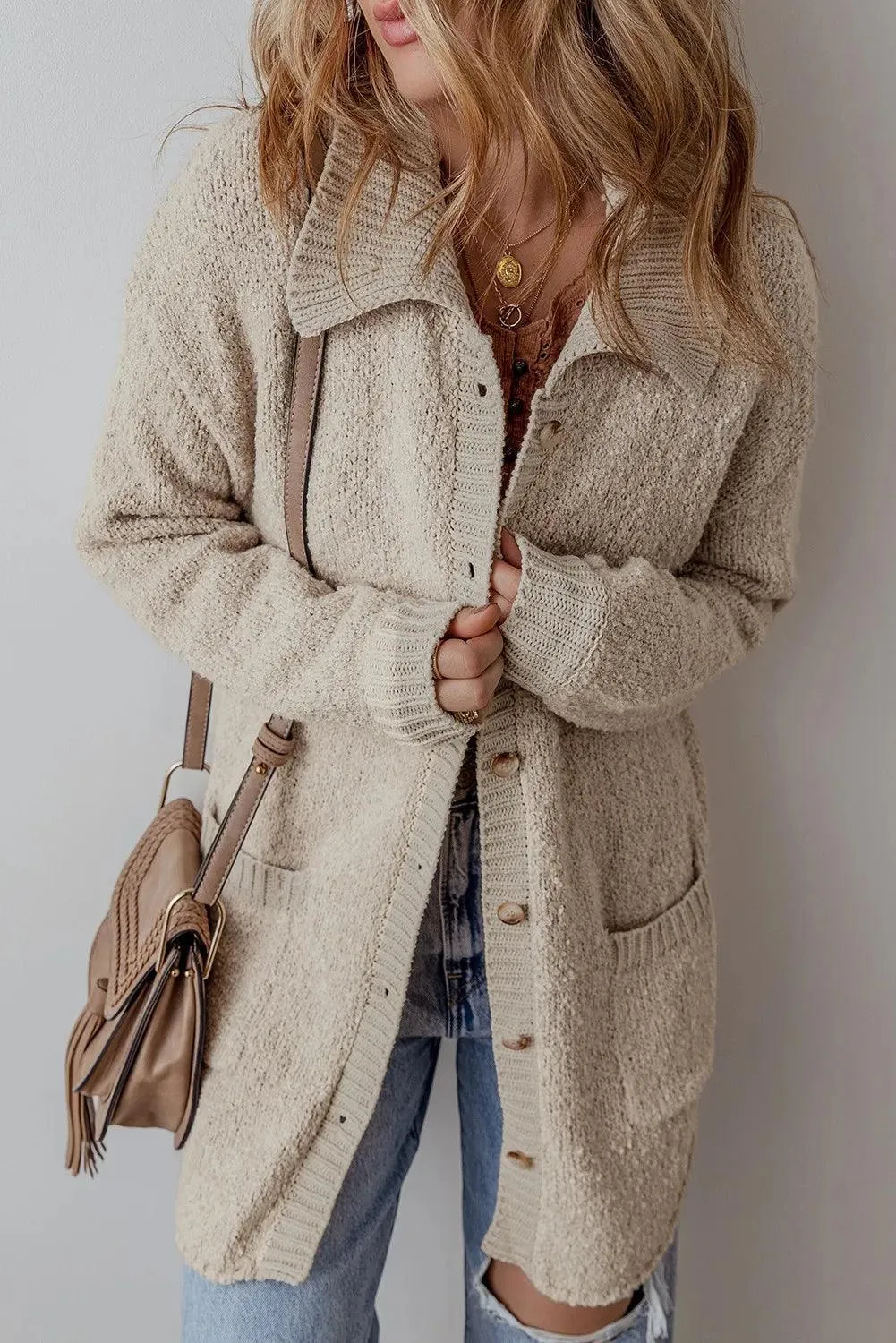 Trendy by Luna Pocketed Button Up Long Sleeve Cardigan
