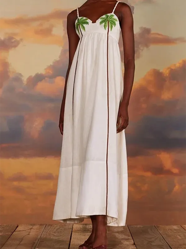 Tropical Print Maxi Dress with Coconut Tree Pattern