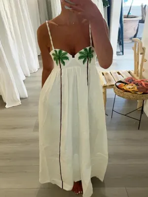 Tropical Print Maxi Dress with Coconut Tree Pattern