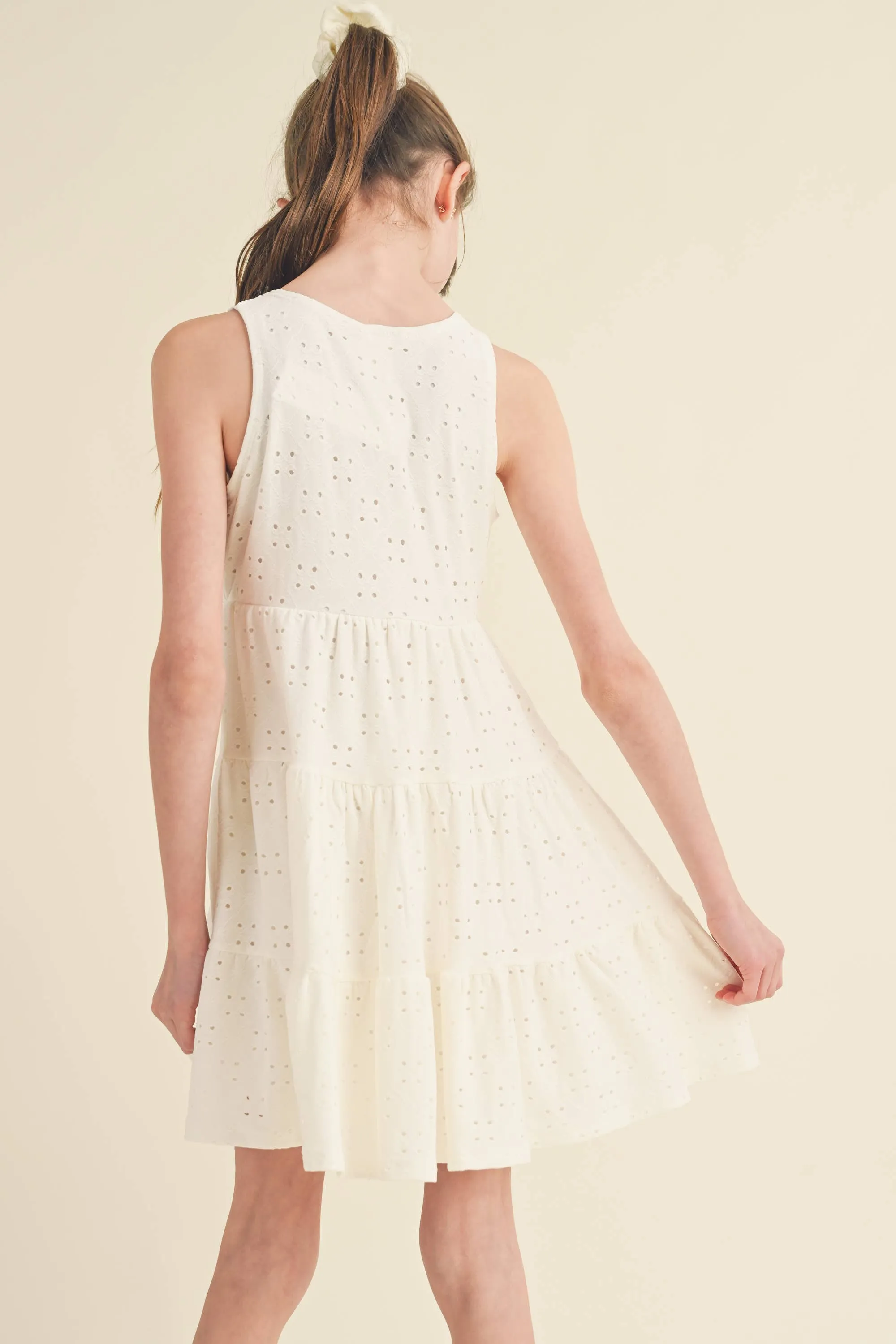 TWEEN KIDS GIRLS EYELET SLEEVELESS KNIT DRESS (7-12)