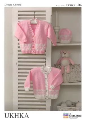UKHKA 104  Baby Cardigans and Hat Double knitting