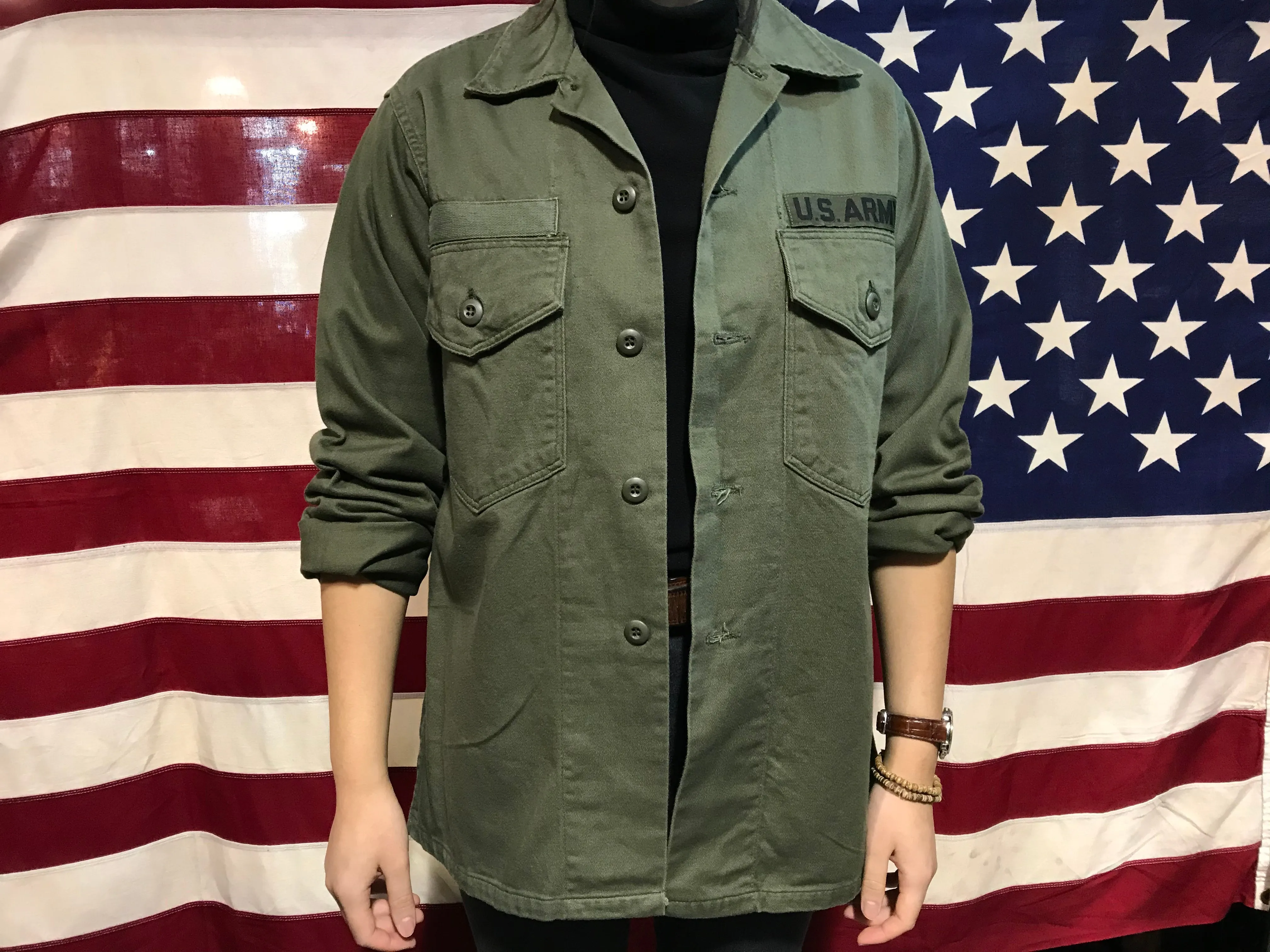 US Military Vintage Olive Drab Mens Over Shirt Jacket