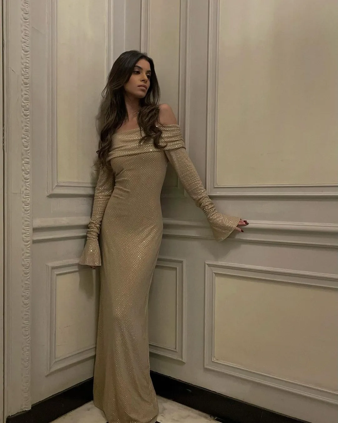 Vanesa® | Off-the-shoulder, shimmering maxi dress