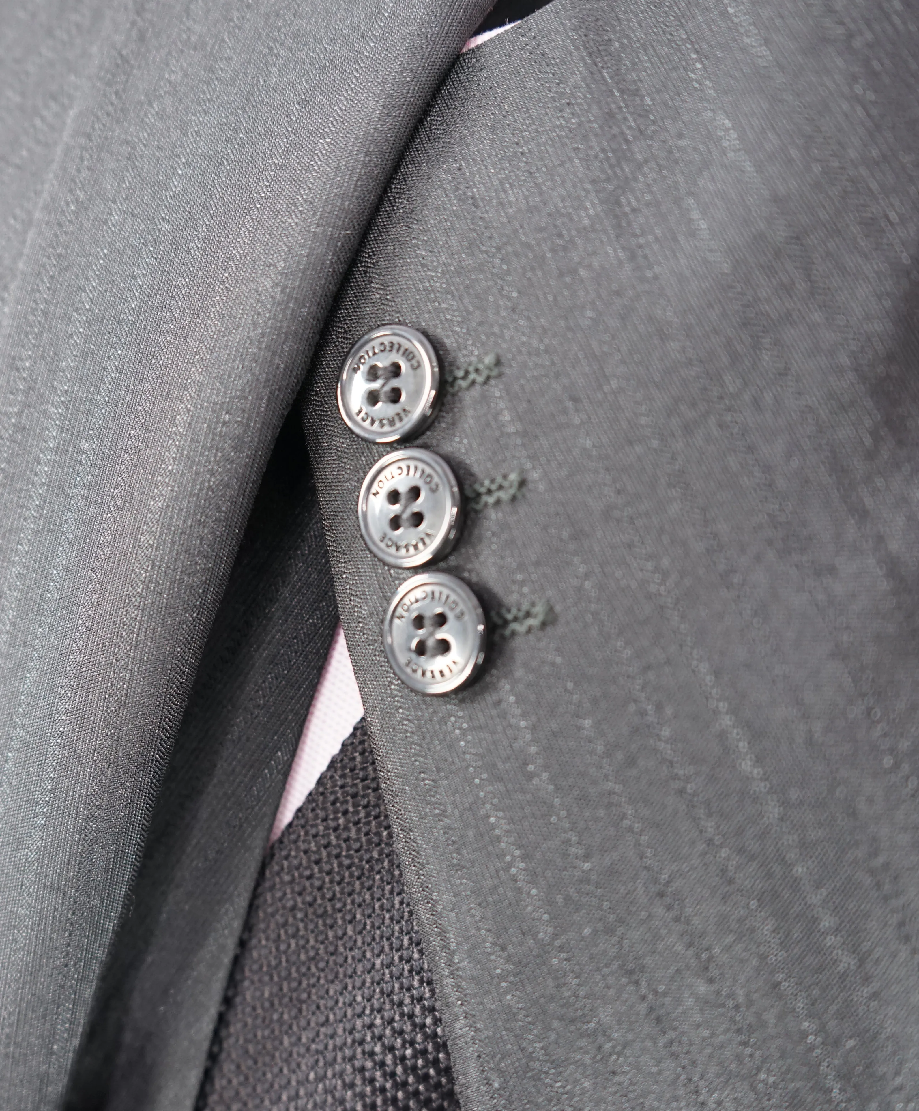 VERSACE COLLECTION - 3-Piece Sharkskin Black Tonal Stripe Logo Buttons  -  42R