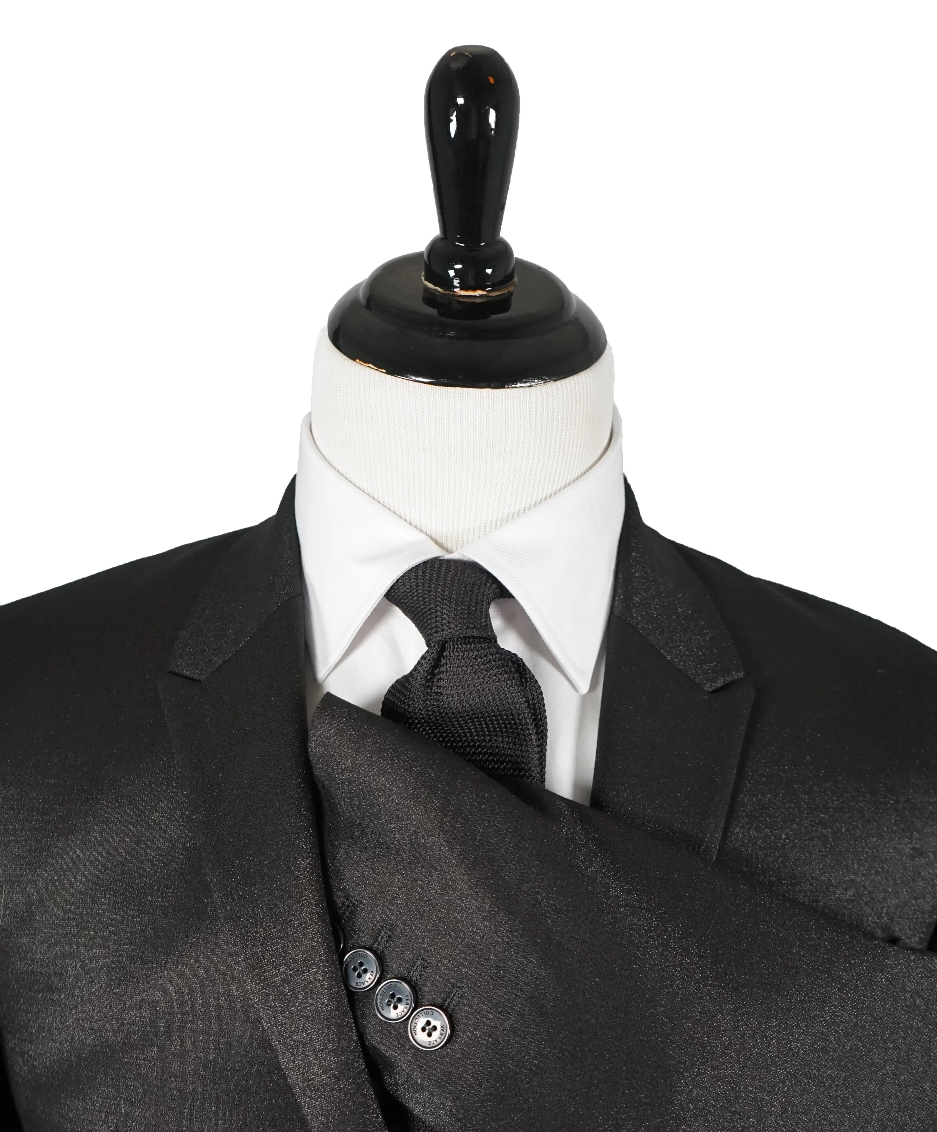 VERSACE COLLECTION - RARE Sharkskin Event Suit in Black & Silver - 36R