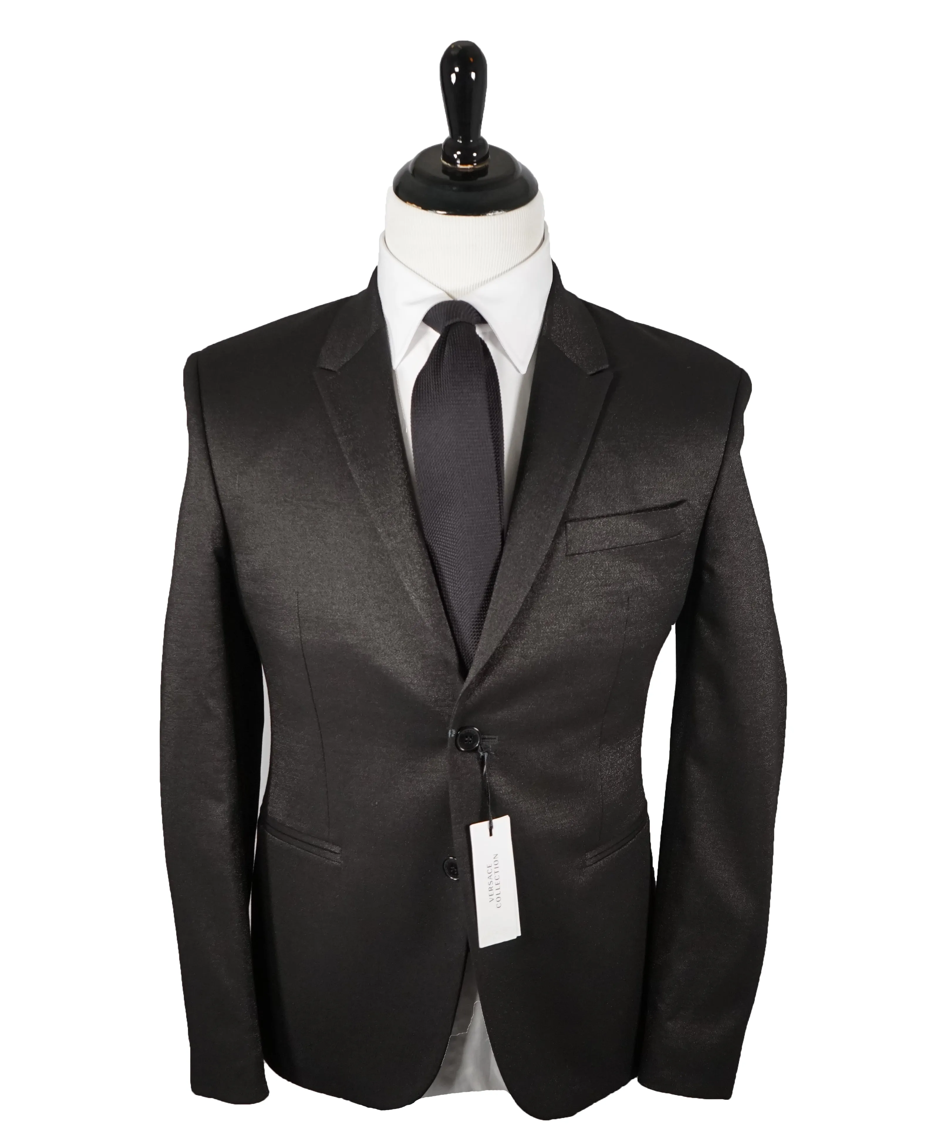 VERSACE COLLECTION - RARE Sharkskin Event Suit in Black & Silver - 36R