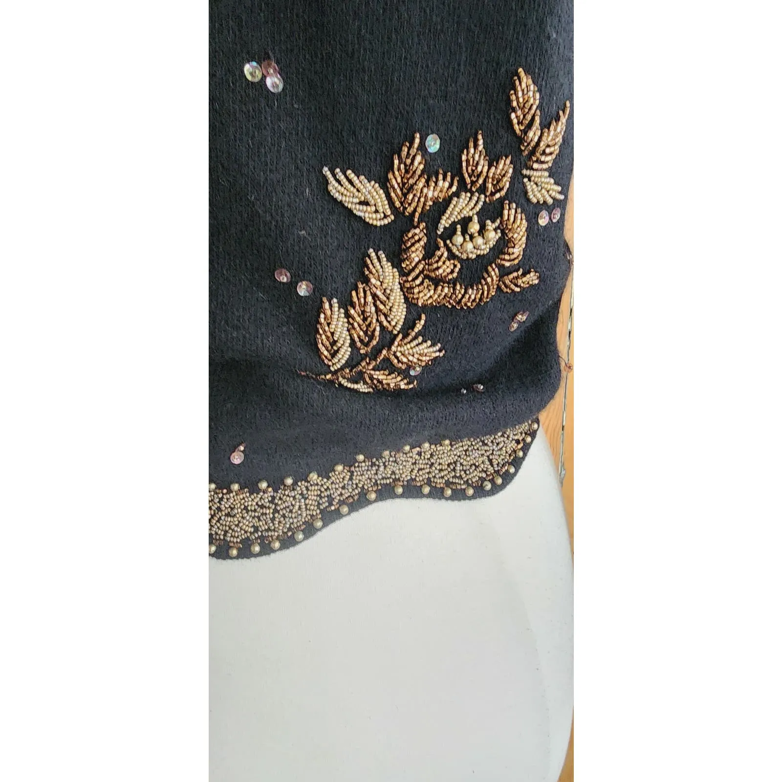 Vintage 50s Black Beaded Cardigan Copper Gold Miles Sweater
