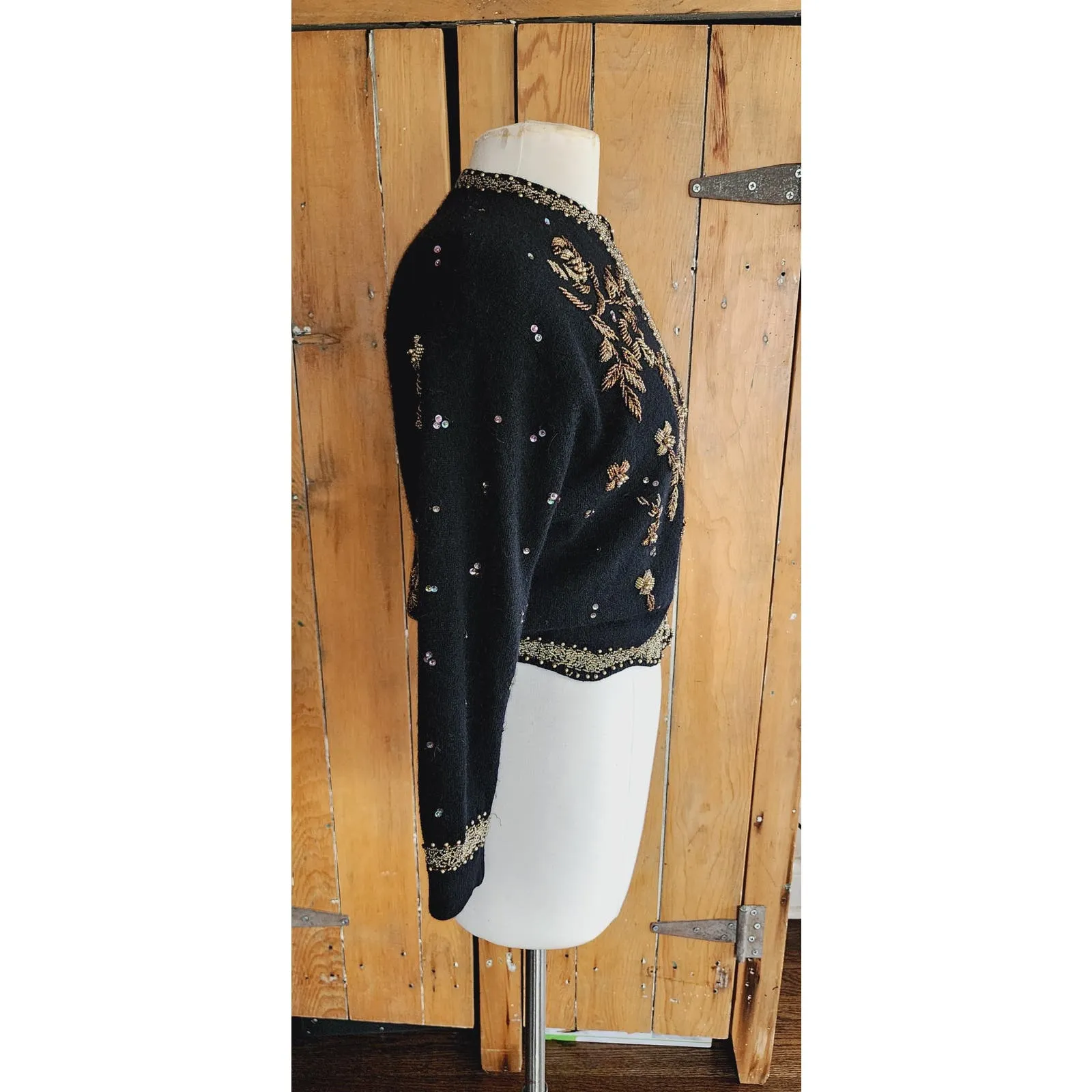 Vintage 50s Black Beaded Cardigan Copper Gold Miles Sweater