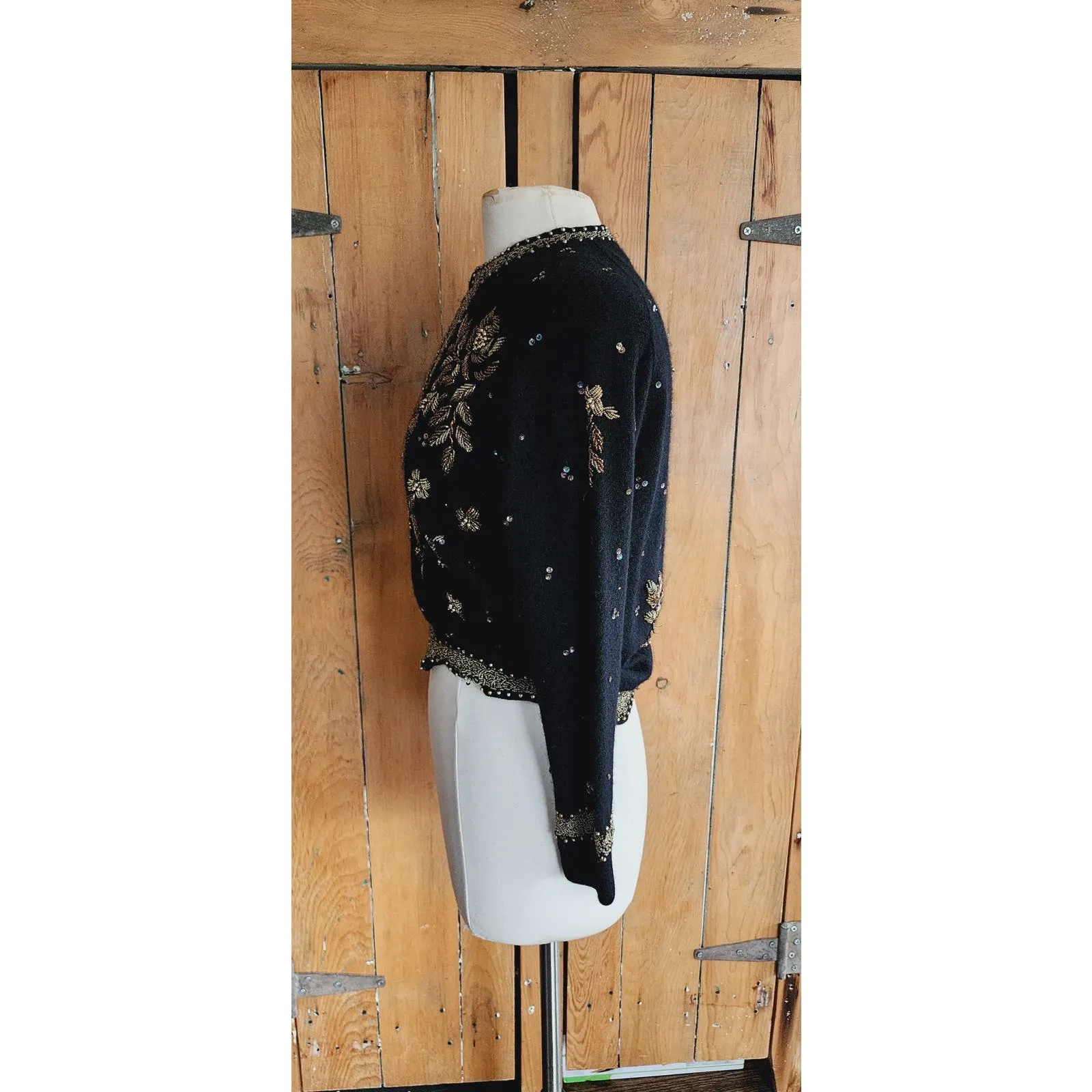 Vintage 50s Black Beaded Cardigan Copper Gold Miles Sweater