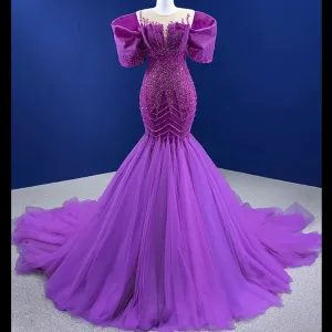 Vintage Magenta Mermaid Formal Dresses Purple Pageant Dress