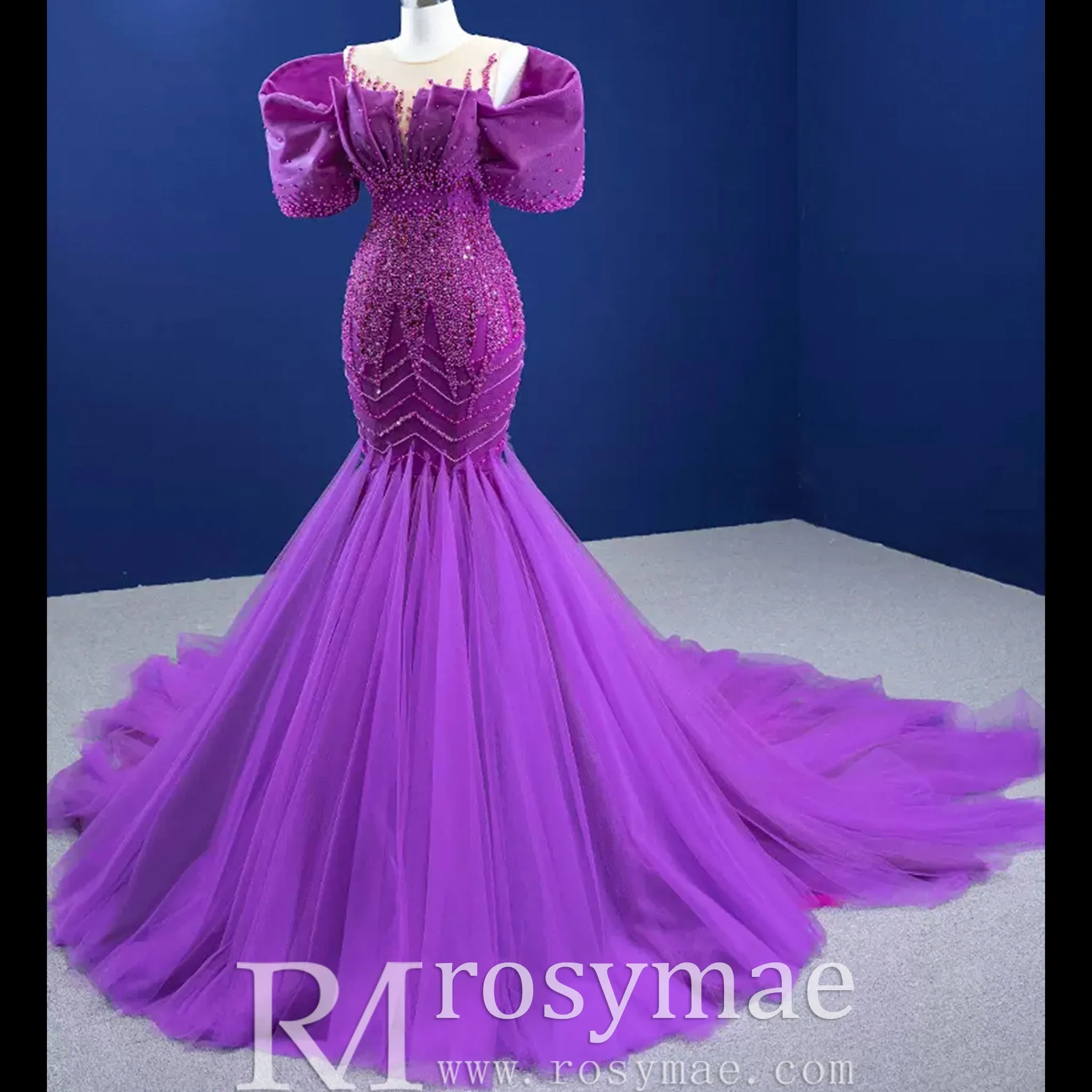 Vintage Magenta Mermaid Formal Dresses Purple Pageant Dress