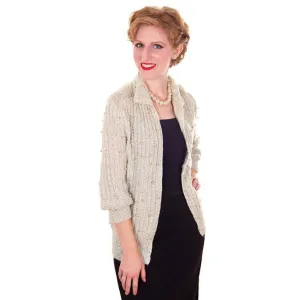 Vintage Sweater Ivory Pearl Studded Metallic Evening Cardigan by Ethel 1950s M