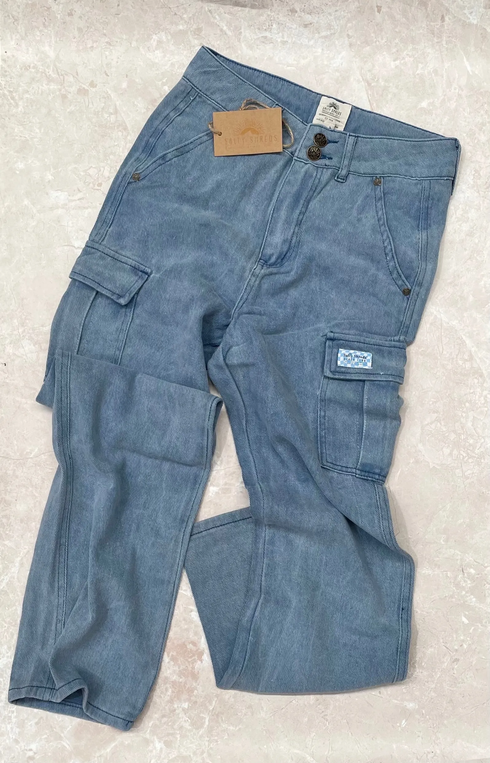 Vintage wash military cargo pant - Ladies - Washed blue