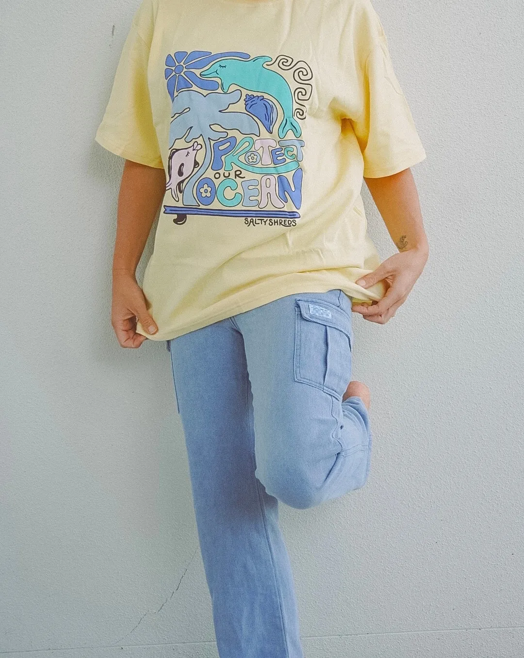 Vintage wash military cargo pant - Ladies - Washed blue