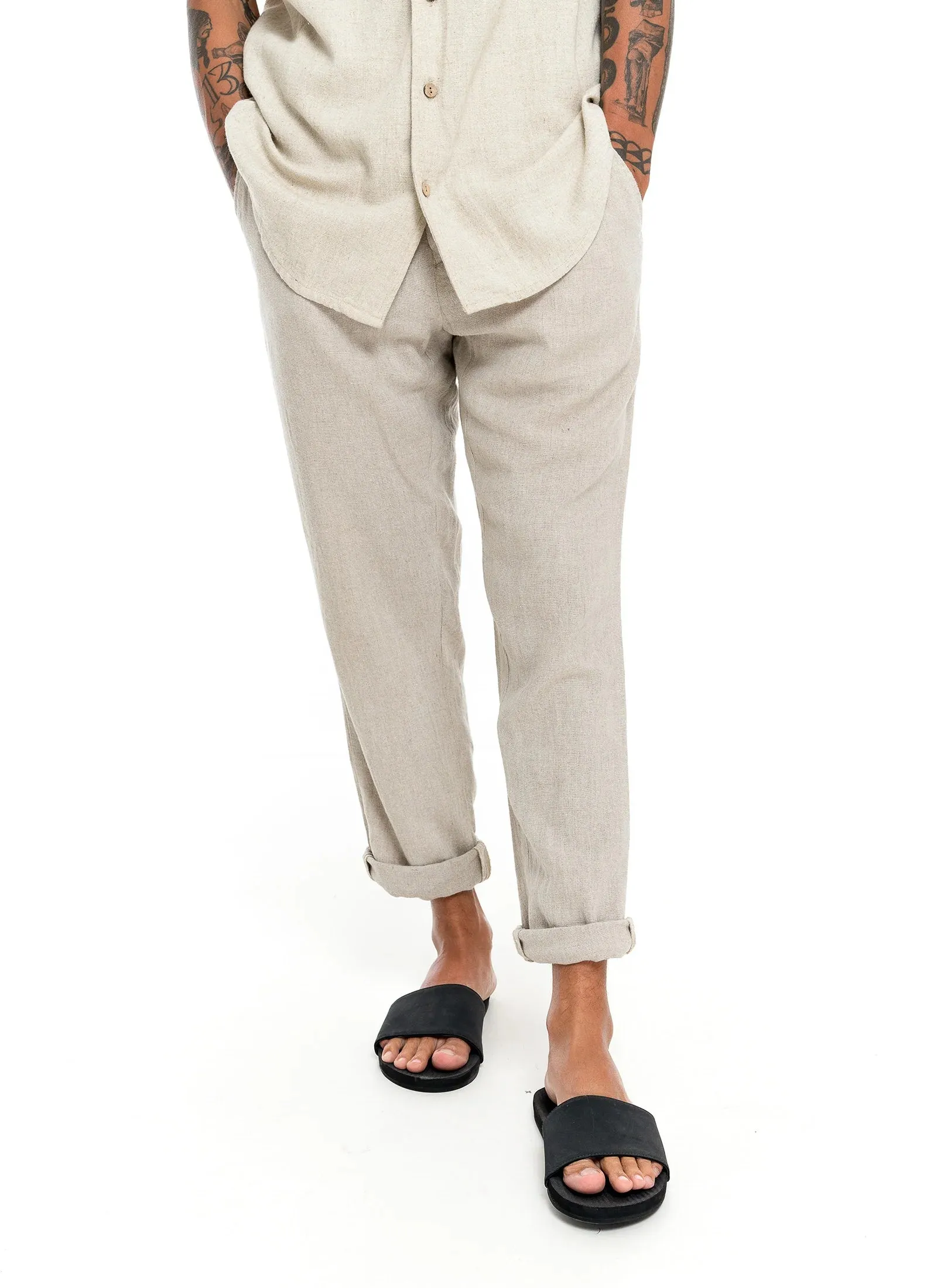 Waiheke Linen Pant by Lost In Nowhere - Sandy Beige
