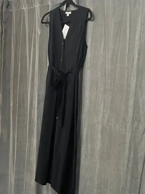 WHISTLES Black Sleeveless Front Button Belted Dress with Patch Pocket