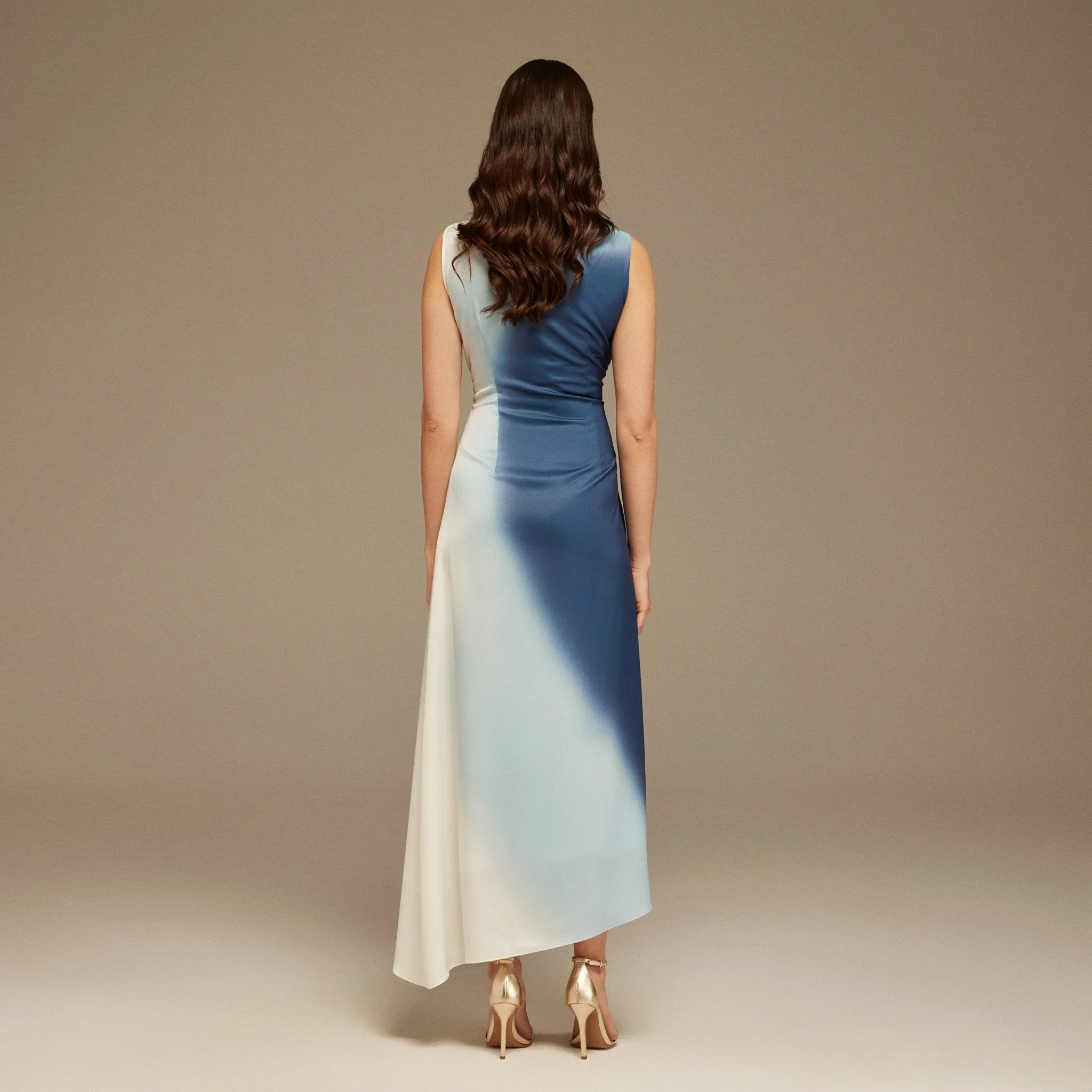 White Sleeveless Gathered Waist Maxi Dress