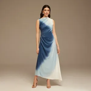 White Sleeveless Gathered Waist Maxi Dress