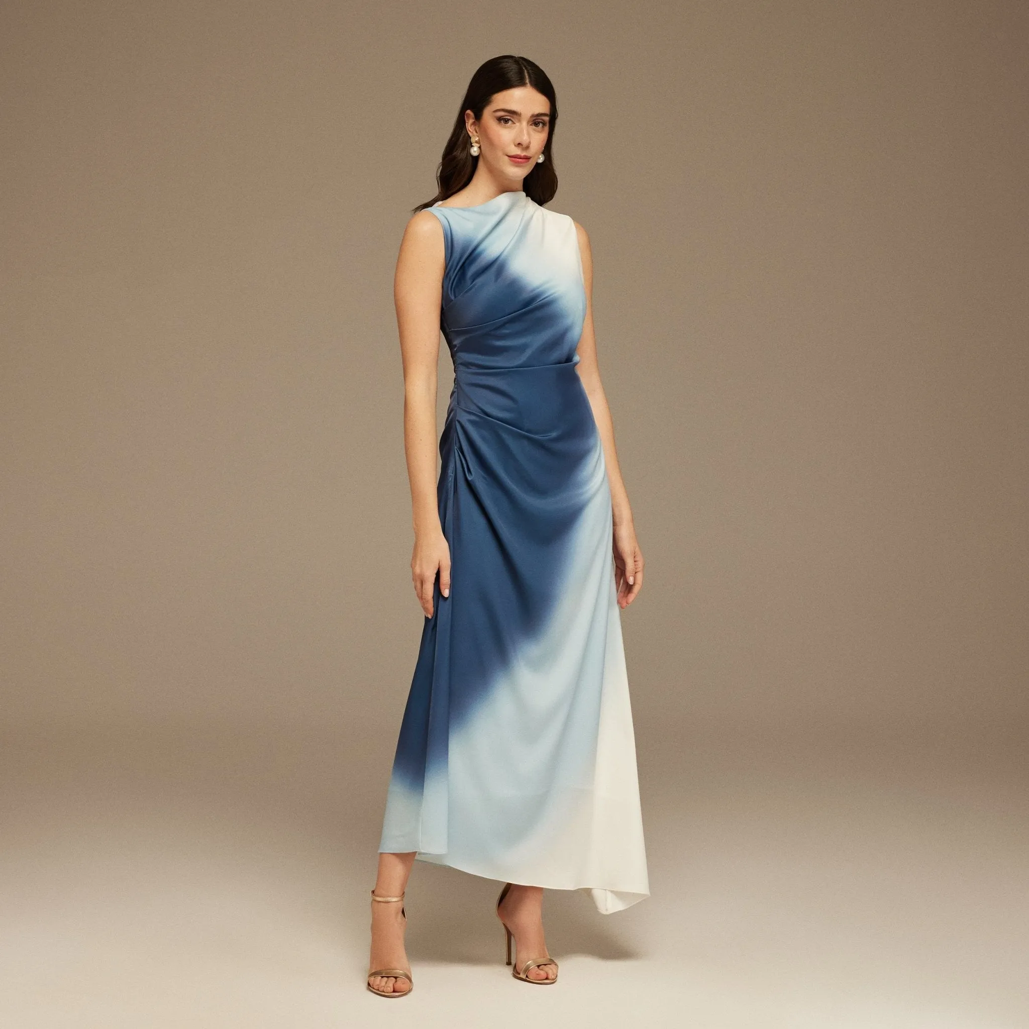 White Sleeveless Gathered Waist Maxi Dress