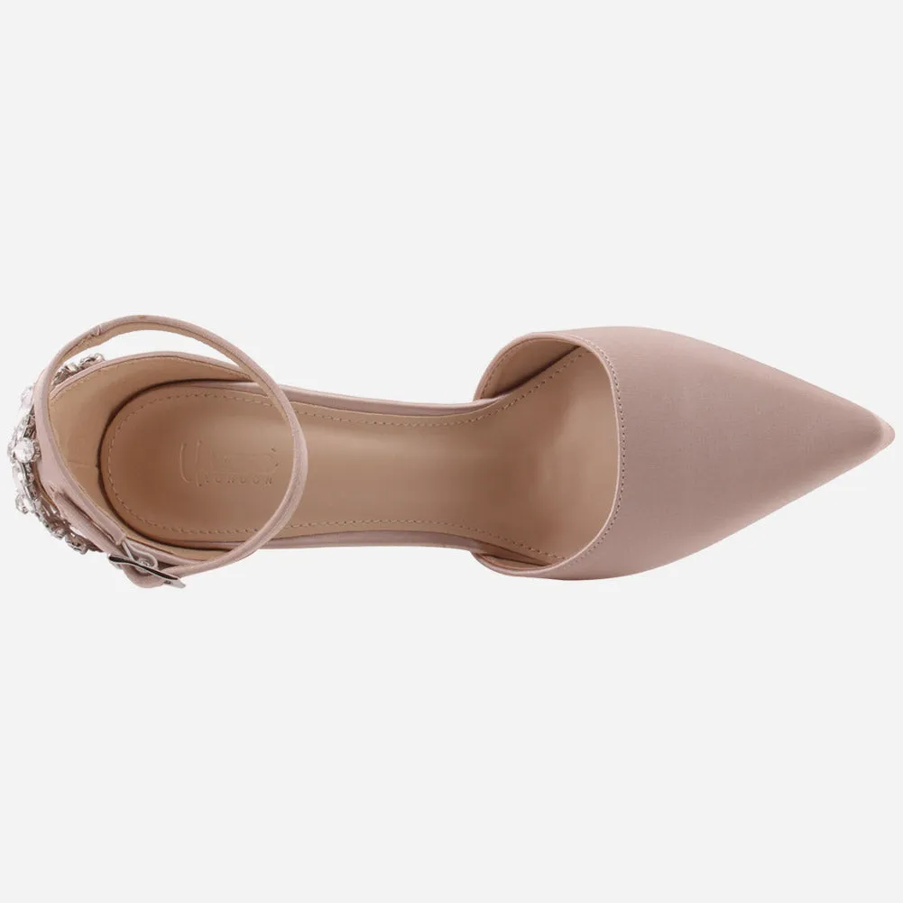 Women "ORIEL" Satin Ankle Strap Decorated Heel Cup Stiletto Heel Sandals