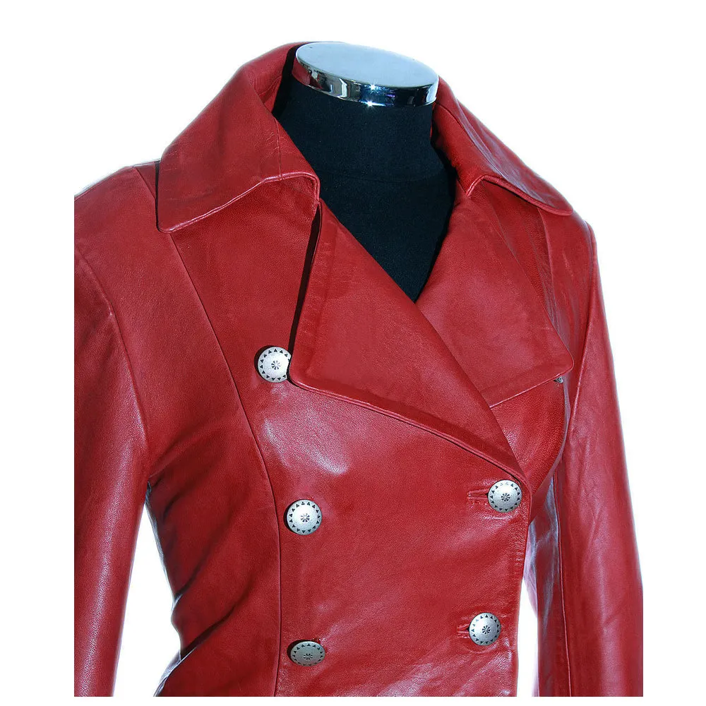 Women Valentine Red Coat Steampunk Leather Coat Military Tail Coat