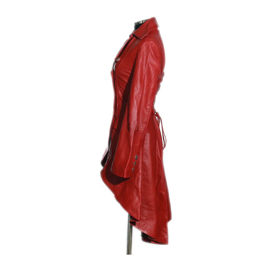 Women Valentine Red Coat Steampunk Leather Coat Military Tail Coat
