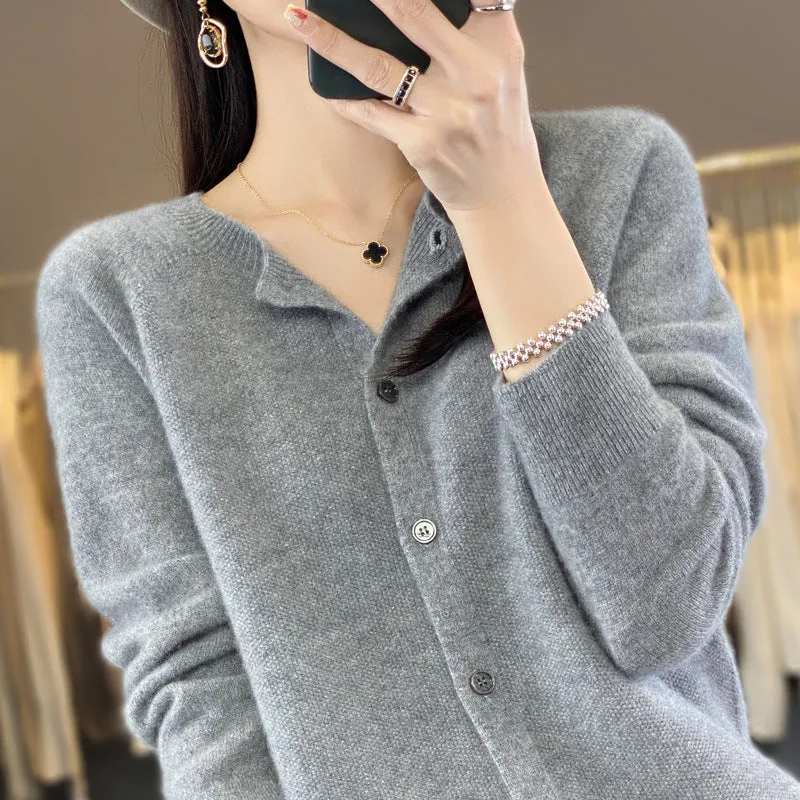 Women's Cashmere Cardigan O-neck Loose Sweaters