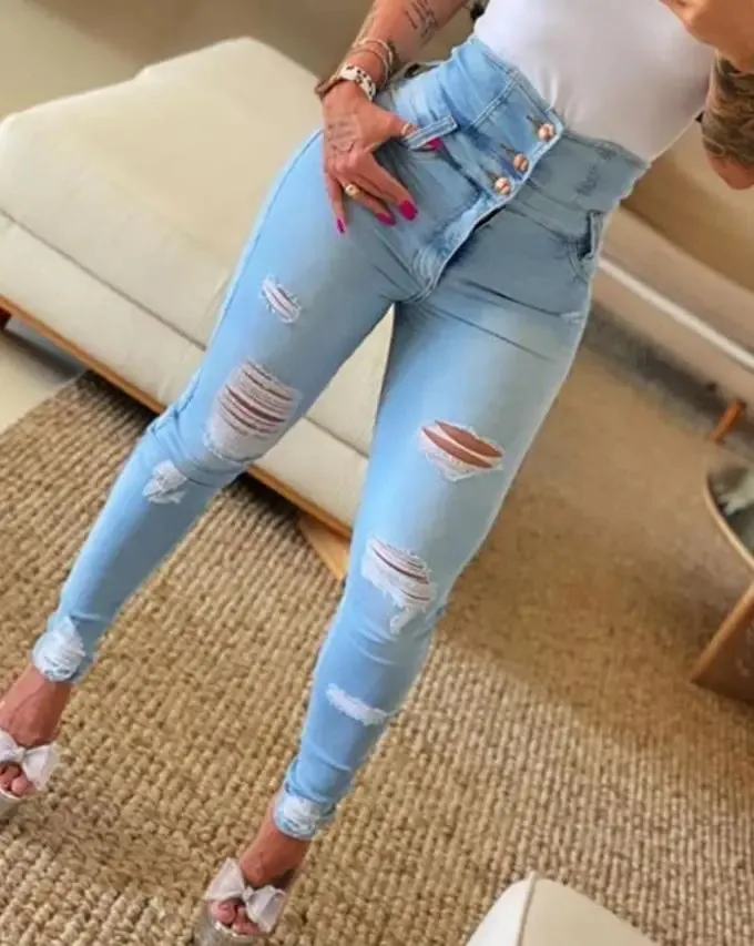 Women's High-Waisted Ripped Jeans Sback