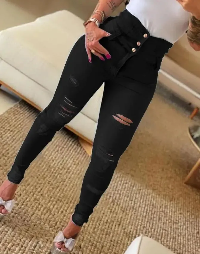 Women's High-Waisted Ripped Jeans Sback