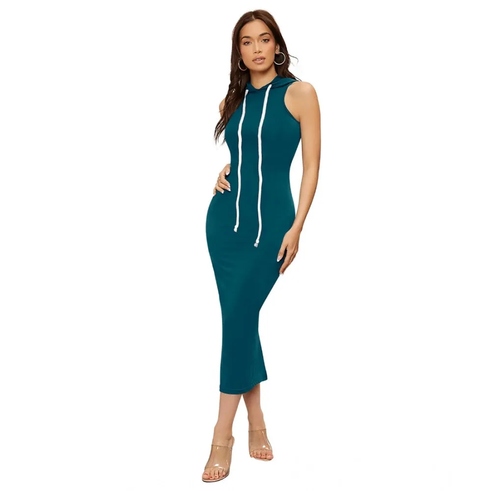 Womens Knitting strachable Solid Round Neck Sleeveless Dresses Morpich