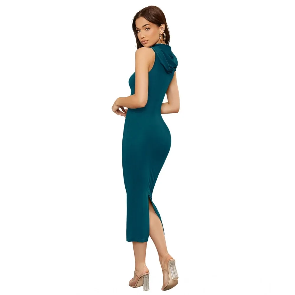 Womens Knitting strachable Solid Round Neck Sleeveless Dresses Morpich