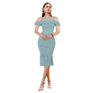 Womens Knitting strachable Solid Round Neck Sleeveless Dresses Pista